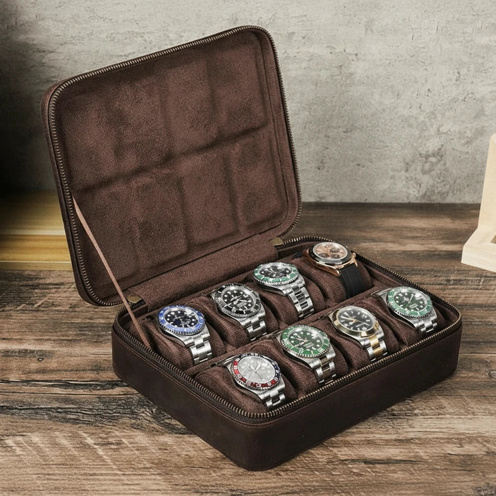 Boite à montre en cuir avec fermeture éclaire