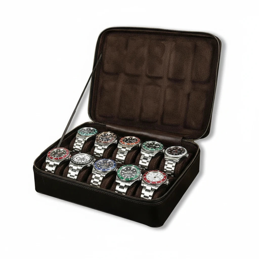 Boite à montre en cuir avec fermeture éclaire